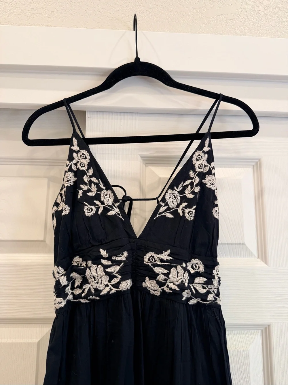Abercrombie & Fitch Black Maxi Dress with White Floral Embroidery